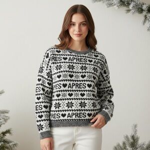 Anthropologie Calligraphie Après Ski Fair Isle Sweater Hearts Snowflakes NWT L